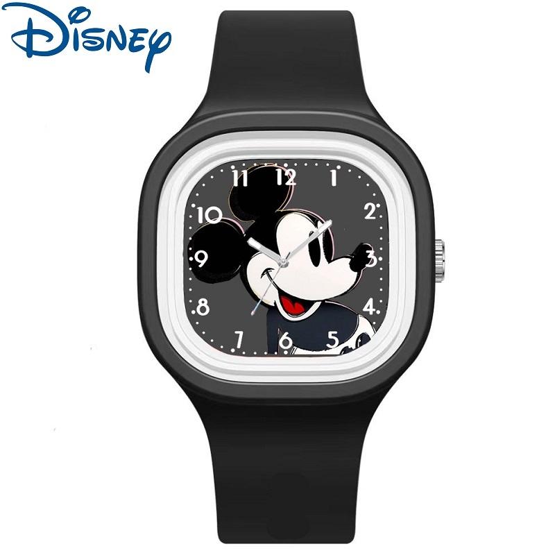 Disney Женские часы Микки Минни Мультяшные Квадратные Кварцевые часы для девочек Студенческие Силиконовые Светящиеся