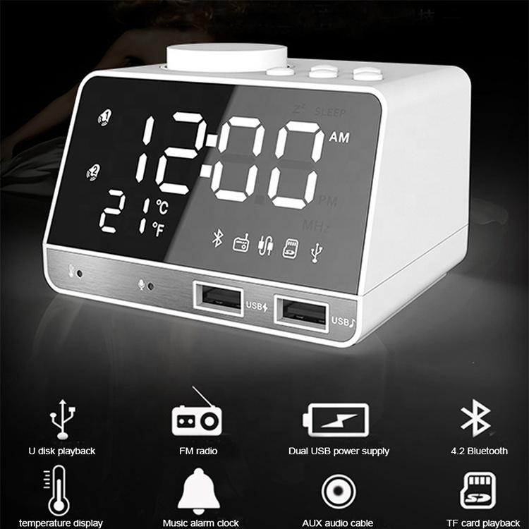 Radio Digital Desk Clock BT Speaker Creative Music Alarm Clock Display with Dual USB Interface Support U Disk TF Card FM