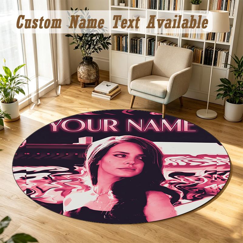 Round Rug Custom NameLana Del Rey Pattern Non Slip Carpet Home Floor Decor
