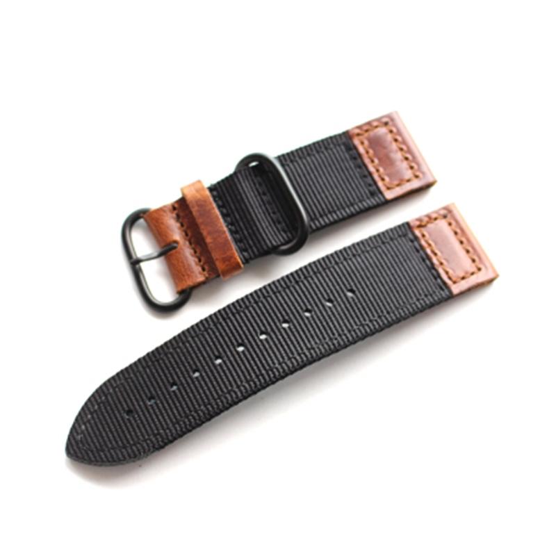 Высокое качество 18 мм 20 мм 22 мм 24 мм зеленый, серый, коричневый, черный, нейлоновый + кожаный ремешок для часов для армейских военных часов, браслет