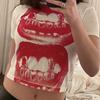 Y2K Summer Gothic Clothing Женский короткий топ с принтом губ