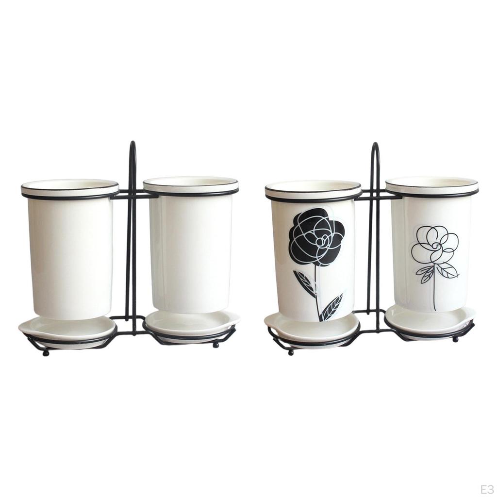 Chopsticks Cage Holder Ceramic Draining Organizer Practical Home Multifunctional 2 Cups