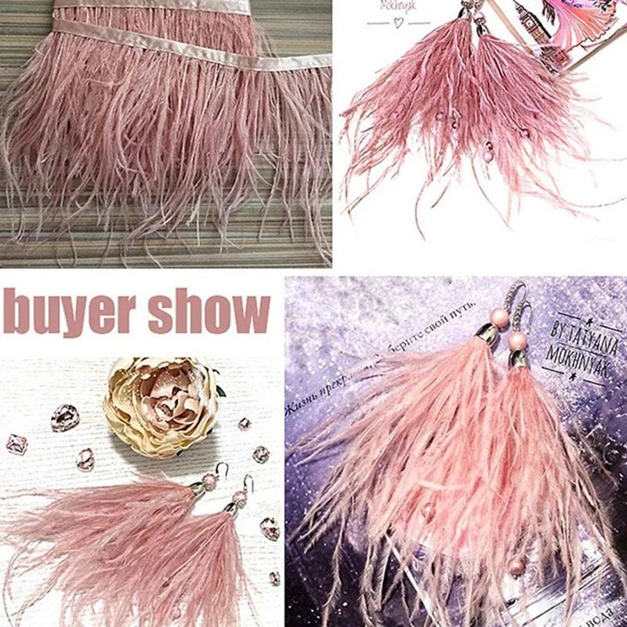 100CM Natural Ostrich Feather Trim Ribbon Crafts DIY Boho Wedding Dresses Sewing White Plume Tape Party Home Decoration