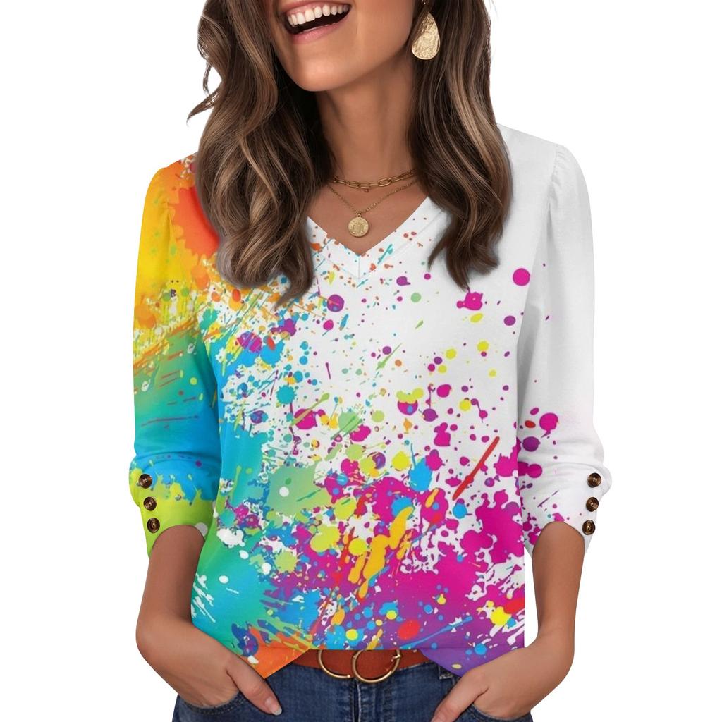 Women's Fashion, Casual And Retro V-neck Top