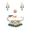 Многоцветные камни и бусины, многорядное колье-колье Kundan из бисера, ожерелье, серьги и кольца, комплект для женщин
