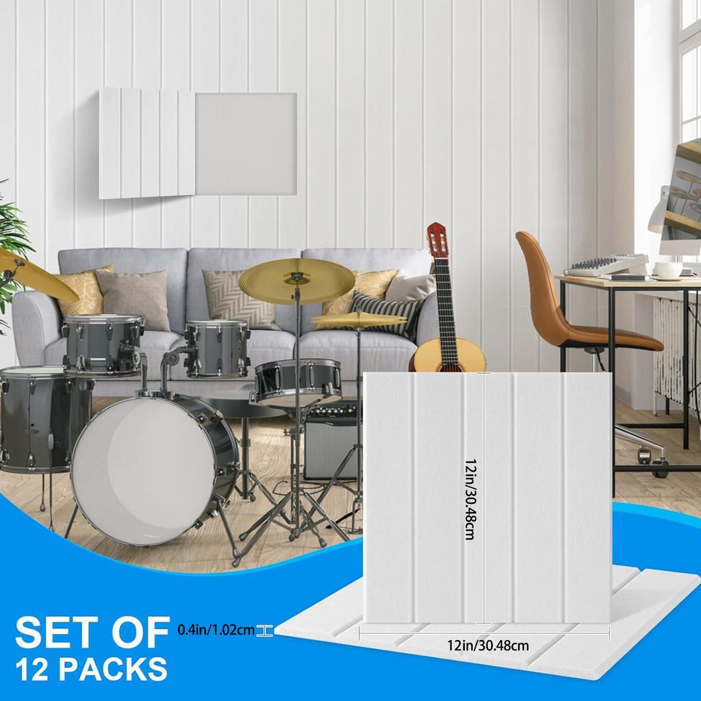 Упаковка из 12 звукоизоляционных пенопанелей для стен, самоклеящиеся акустические плитки, полиэфирная текстура, идеально подходят для студий и домашних стен