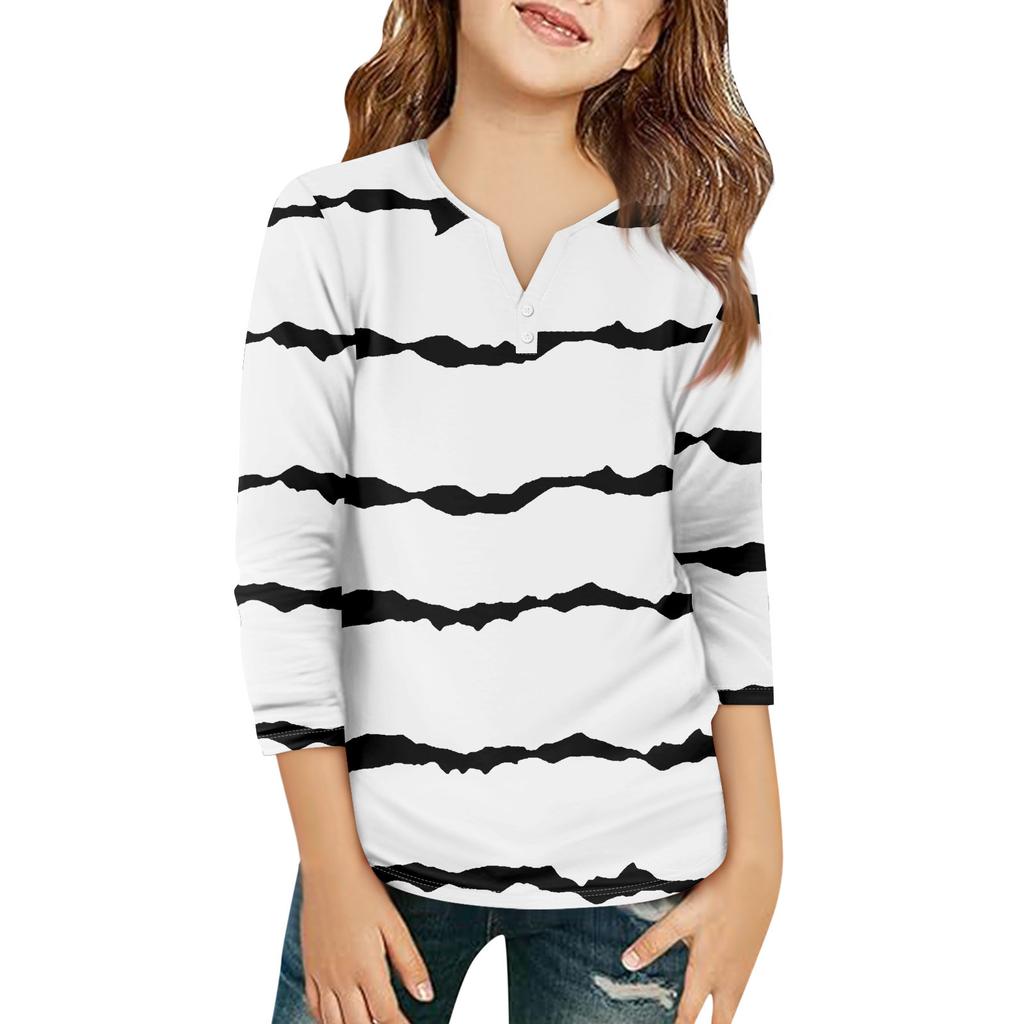 Детская футболка с рукавом 3/4, повседневная футболка с принтом, круглый вырез, блузка-пуловер