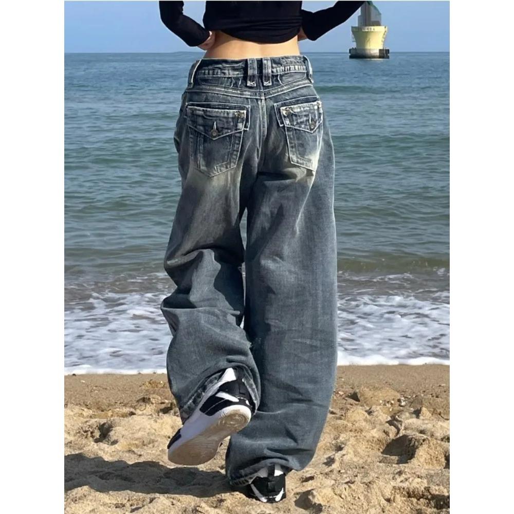 Y2k 2000s Vintage Baggy Jeans Woman Harajuku Streetwear Oversize Denim Pants Korean Style Gyaru Grunge Hip Hop Trousers