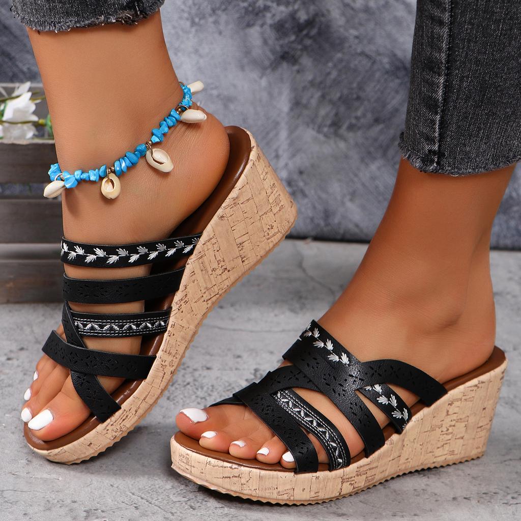 Fashion Design Wedges Slippers for Women Summer Chunky Platform Mules Sandals Woman High Heels Beach Shoes Slides Plus Size 42