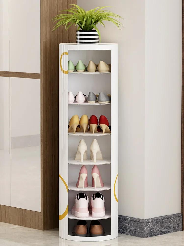 Поворотная открытая металлическая полка для обуви, креативная круглая обувная тумба для хранения обуви, декор для гостиной, шкаф для крыльца, домашний декор