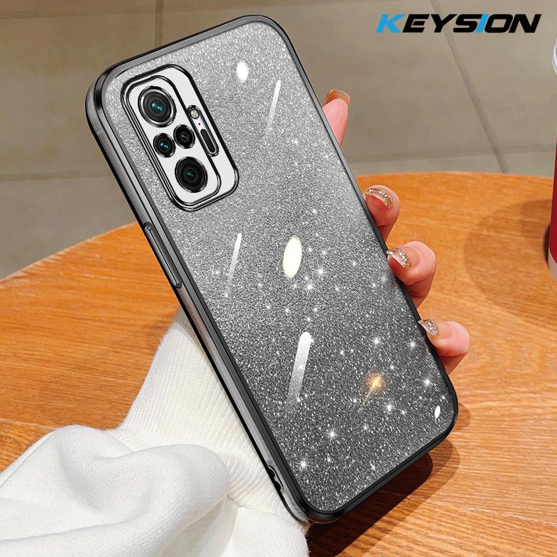 KEYSION Роскошный чехол-бампер с покрытием и блестками для Redmi Note 10 10S 10 Pro 4G, прозрачный мягкий TPU, противоударный чехол для Xiaomi POCO M5S