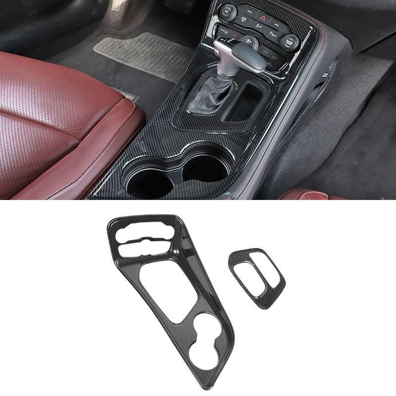 For Dodge Challenger 2015-2022 LHD ABS Carbon Fiber Style Car Center Console Gear Shift Panel Water Cup Holder Cover Frame Trim