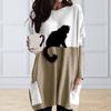 Women Tops Black Cat Print Soft Stretchy Stylish with Pocket Round Neck Comfortable Long Sleeve Top Sweater