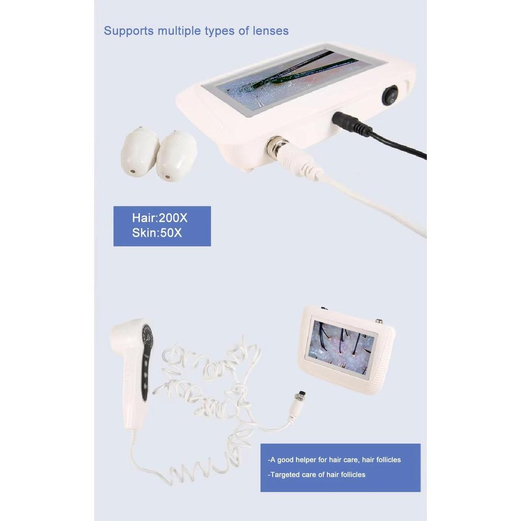 5 Inch Rechargeable LCD Skin Analysis Scanner NEW 50X/200X HD Digital Microscope Hair Follicle Detector Scalp Diagnostic Machine