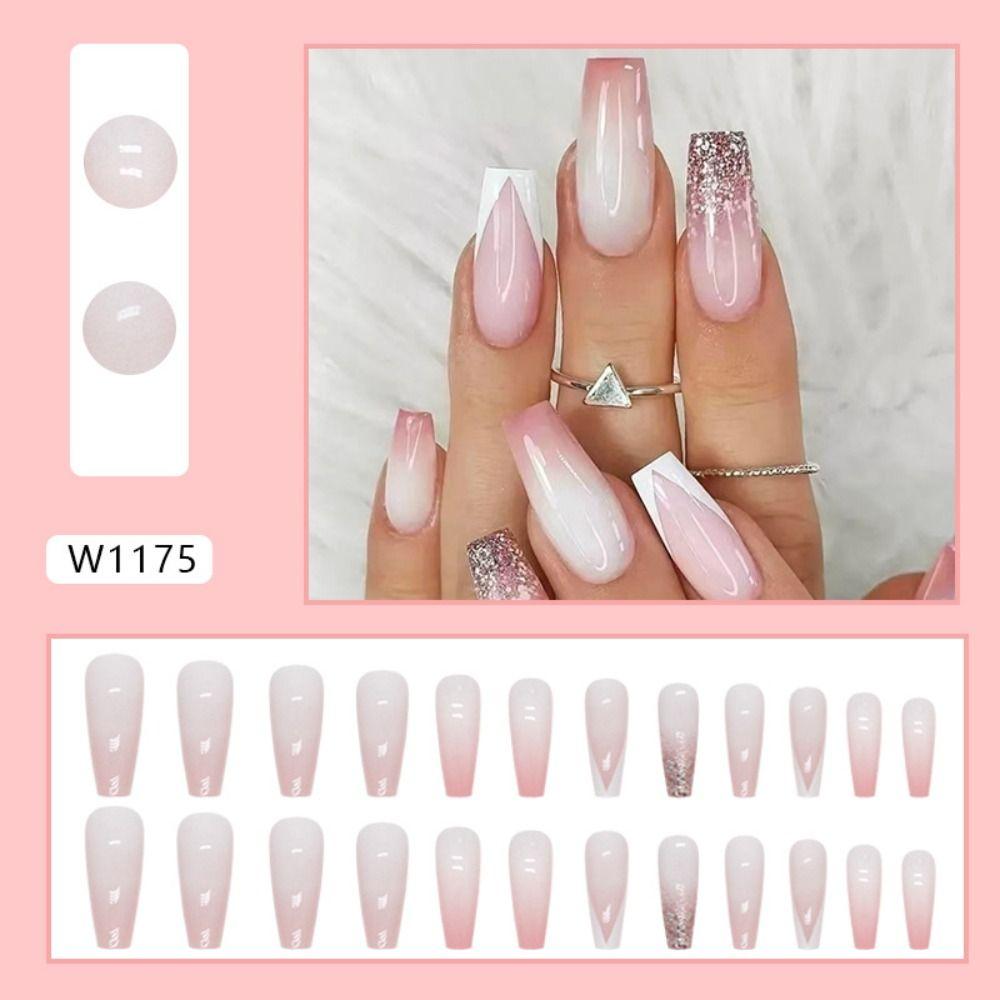 Французские накладные ногти, длинные балерины, пресс на ногтях, новые типсы для ногтей своими руками