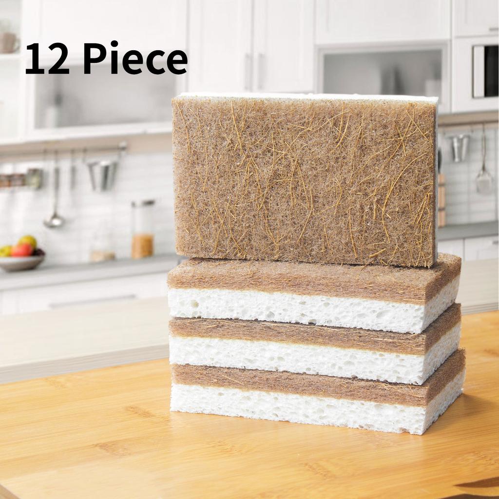 Натуральные кухонные губки - Биоразлагаемые, Компостируемые, Экологичные губки из древесной целлюлозы и кокосового волокна для мытья посуды, Быстросохнущие
