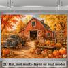 2D flat autumn farm harvest-themed background fabric, featuring a red barn and a vintage truck