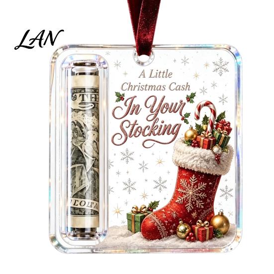 Holiday Hanging Money Holder Christmas Cash Gift Ornament, Clear Acrylic Holder, Xmas DIY Box Tree Decoration, Funny Ways to for Christmas,