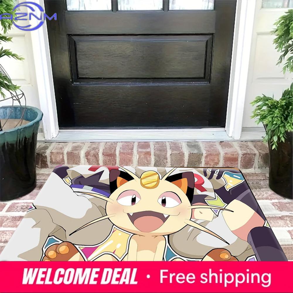 Cute Pokemon Meowth Cartoon Print Non Slip Absorbent Soft Indoor Home Bathroom Entrance Floor Doormat Rug
