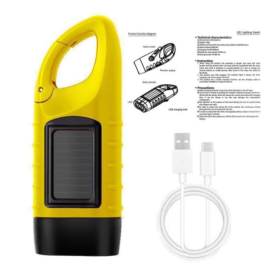Солнечный и ручной фонарик 5-в-1 Аварийный светодиодный свет с зарядкой Type-C Водонепроницаемый портативный внешний аккумулятор для кемпинга и использования на открытом воздухе