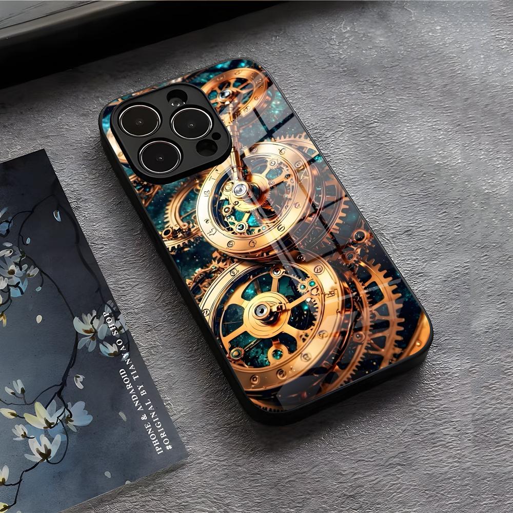 Механические Компоненты Чехол для Телефона Для IPhone 17 Air 16 E Pro Max 15 14 13 Mini 12 Pro 11 Max Plus Черная Стеклянная Крышка