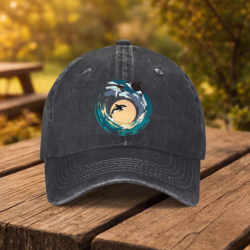 Orca Ocean Print Baseball Cap Unisex Fashion Duckbill Hat Suitable for Outdoor Sports Fitness Travel And Outings MultiColor