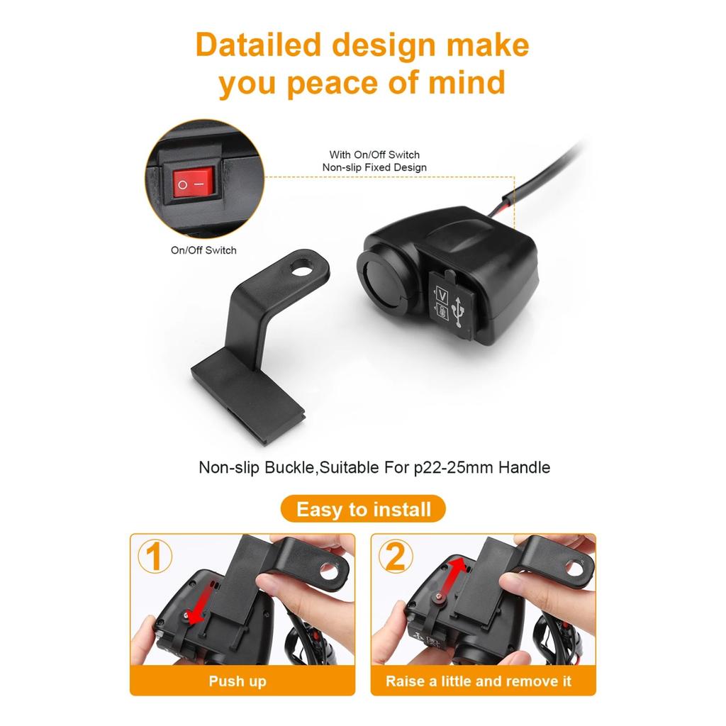 Зарядное устройство для телефона на мотоцикле с цифровым дисплеем 36 Вт QC3.0, быстрое зарядное устройство с двумя USB-входами, вольтметром, термометром, адаптером для сотового телефона