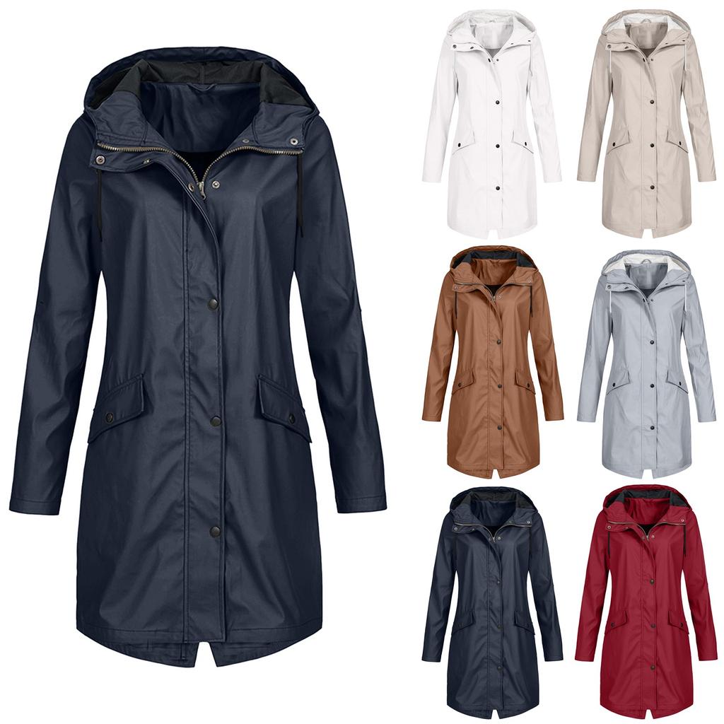 Женская однотонная полосатая куртка от дождя на открытом воздухе плюс средний и длинный водонепроницаемый плащ с капюшоном ветрозащитный