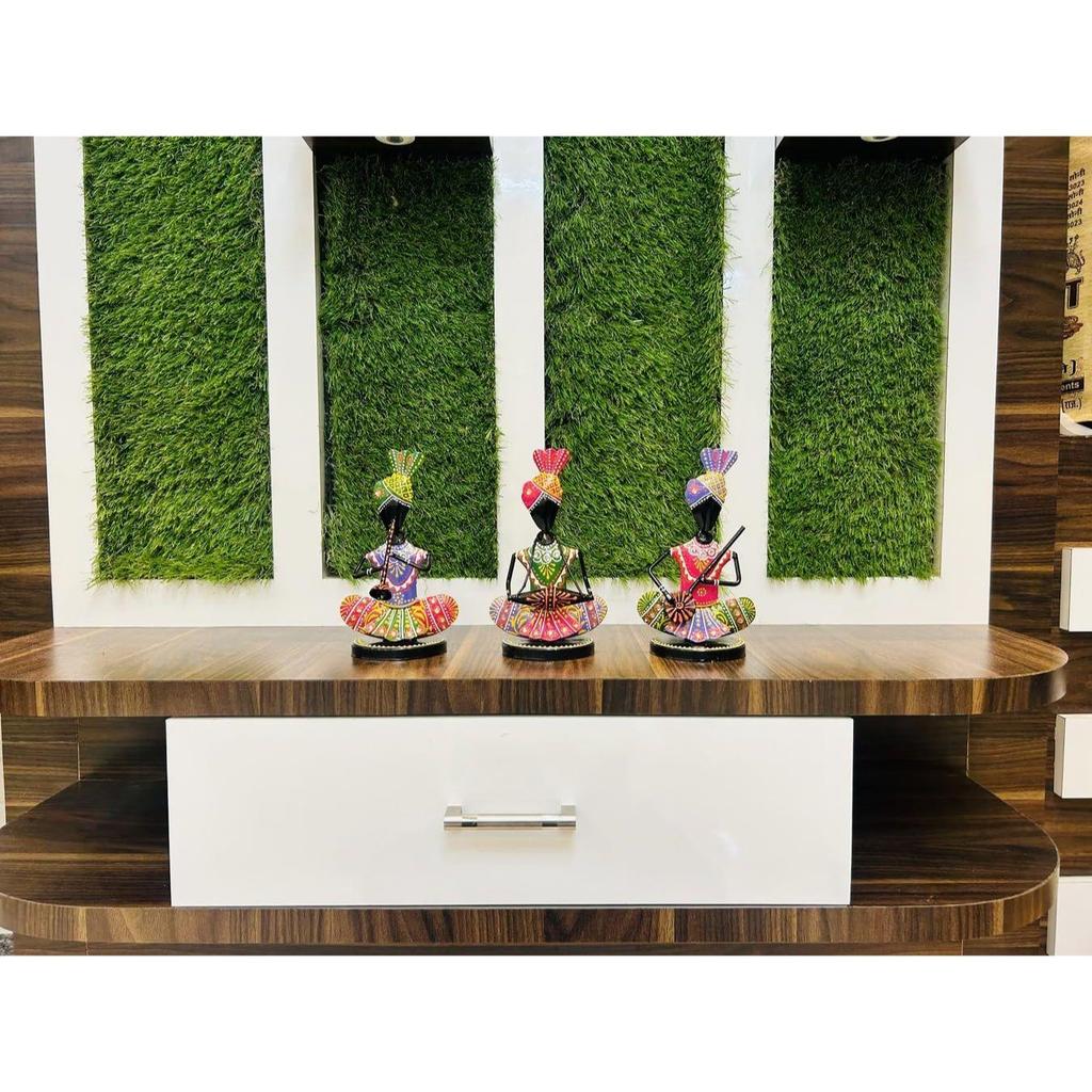 Metal Multicolor Rajasthani Decorative Musician Set of 3 Showpiece, Table Decorative Items for Home,Antique Gift Items