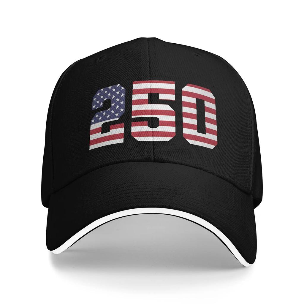 USA 250 Number Print Baseball Cap Adjustable Cotton Casual Trucker Hat Adult Sports