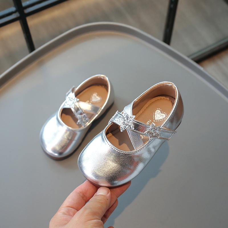 Children's Leather Shoes Solid Color Girls Ballet Shoes Fashion Simple Princess Versatile Kids Party Shoes Gold Silver Causal