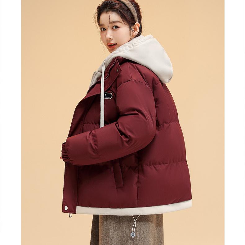 Fashionable Short Splicing Cotton-padded Oversize Jacket for Women In Winter