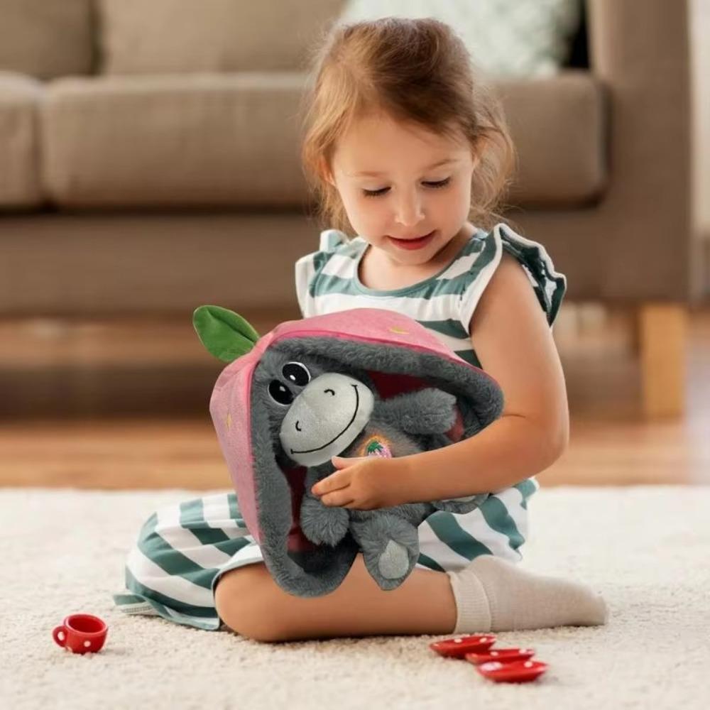 12.6inch Luminous Breathing Doll with Motion Lights Plush Baby Sleeping Toys Strawberry Donkey Cartoon Plush Doll