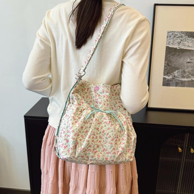 Women's Floral Print Crossbody Shoulder Bag Fashion Washable Fabric Pink Flowers Small Backpack for Casual & Special Occasions CLE