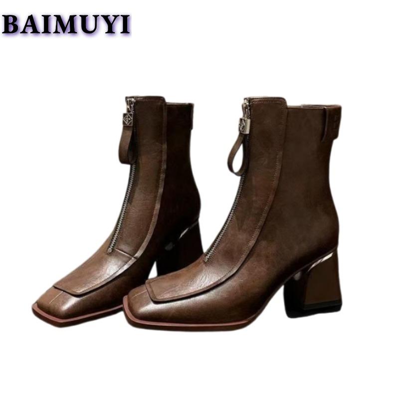 Брендовые женские ботильоны на высоком каблуке с квадратным носком, кожаные туфли, зима 2025, новый тренд, зимние ботинки «Челси», модные туфли-лодочки Botas Mujer