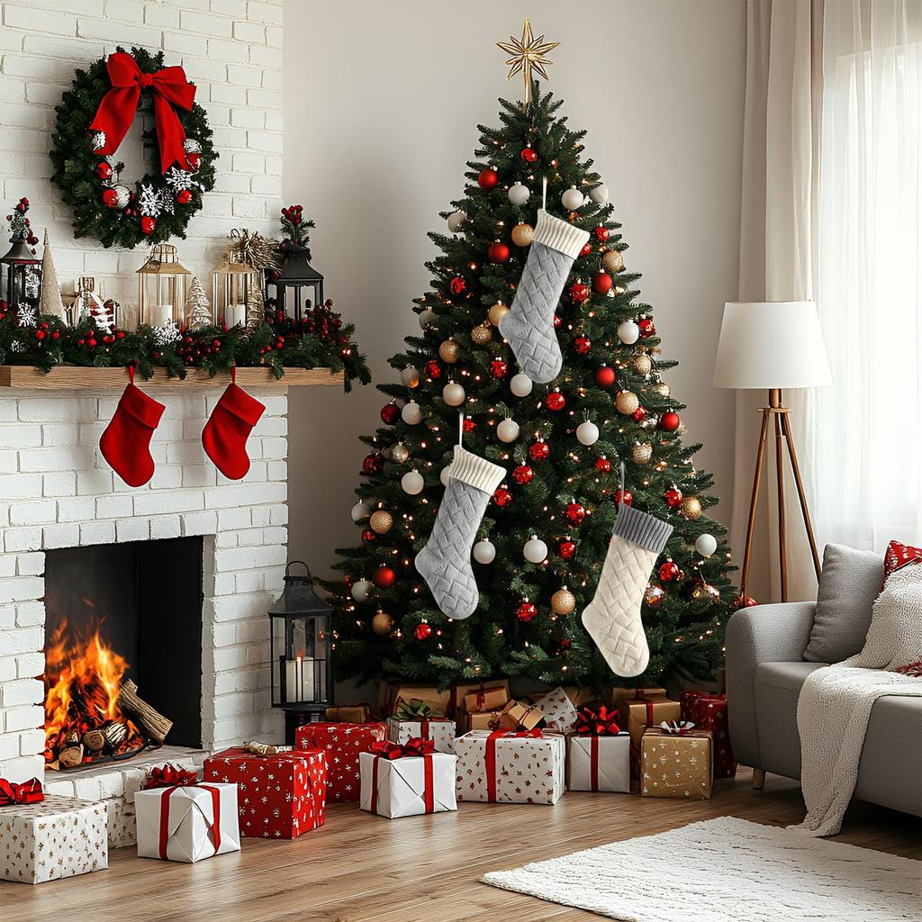 Christmas Stockings 18 Inch Knitted Stockings Christmas Decor Embroidery Home Decor Party Decorations For Window Living Room
