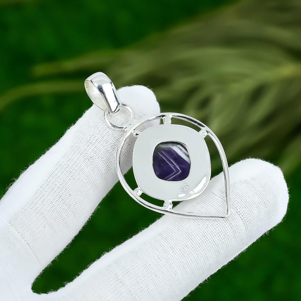 Natural Chevron Amethyst Gemstone Jewelry 925 Sterling Silver Pendant For Women