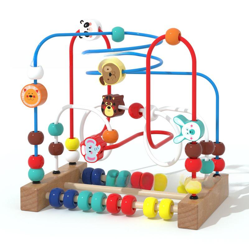 Beech Wood Baby Toy: Hand-Holding Wooden Beads with Fruit & Animal Shapes, Three-Speed Educational Design