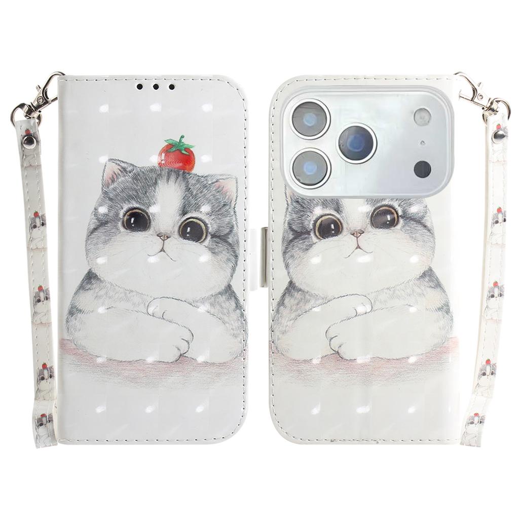 Для iPhone 17 Pro Чехол с принтом, кожаный кошелек, чехол для телефона с ремешком на запястье