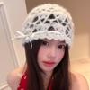 Bow Knit Beanies Bohemian Style Weave Cap Casual Crochet Hollow Knitted Hat  Apparel Accessories