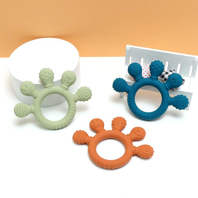 Color Kids Baby Silicone Teether Toy BPA Free Kids Chewing Ring Baby Toy Newborn Cartoon Silicone Teething Toys Baby Accessories