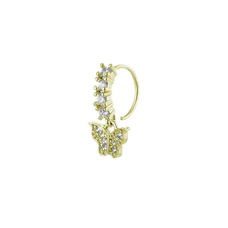 Lady's pierced ear piercing, Zircon cross nose stud, butterfly nose ring piercing, nose jewelry