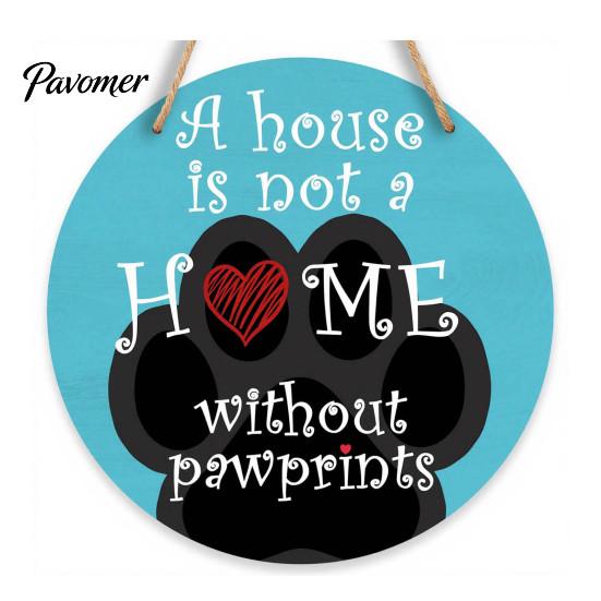 Wall Art for Pet Owners Rustic Wooden Welcome Sign Front Door with Cute Paw Prints, Creative Indoor Hanging Decor Hemp Rope Home Entryway Porch