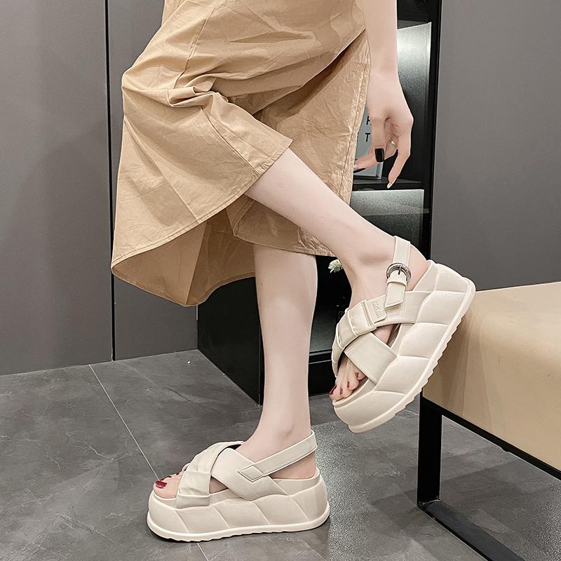 7 см роскошные дизайнерские женские сандалии из кожи 2024 года на платформе, массивные спортивные туфли на танкетке для женщин, летняя обувь для студентов, большой размер