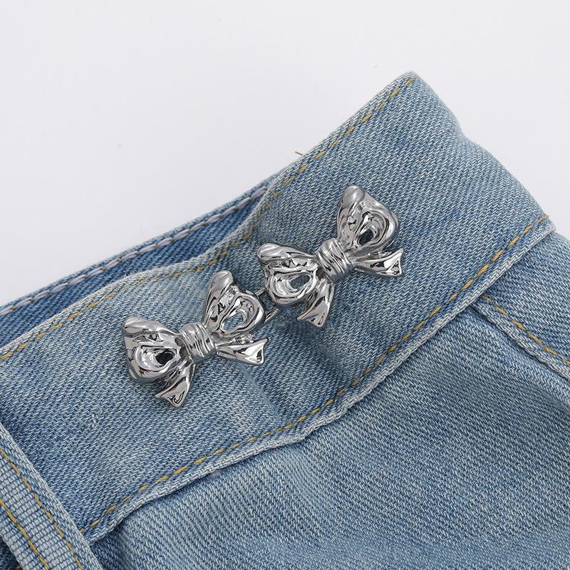 1Pair Bowknot Waist Buckle Detachable Pant Clips Jeans Button Snap Adjustable No Sewing Waistband Tightener Clothing Accessories