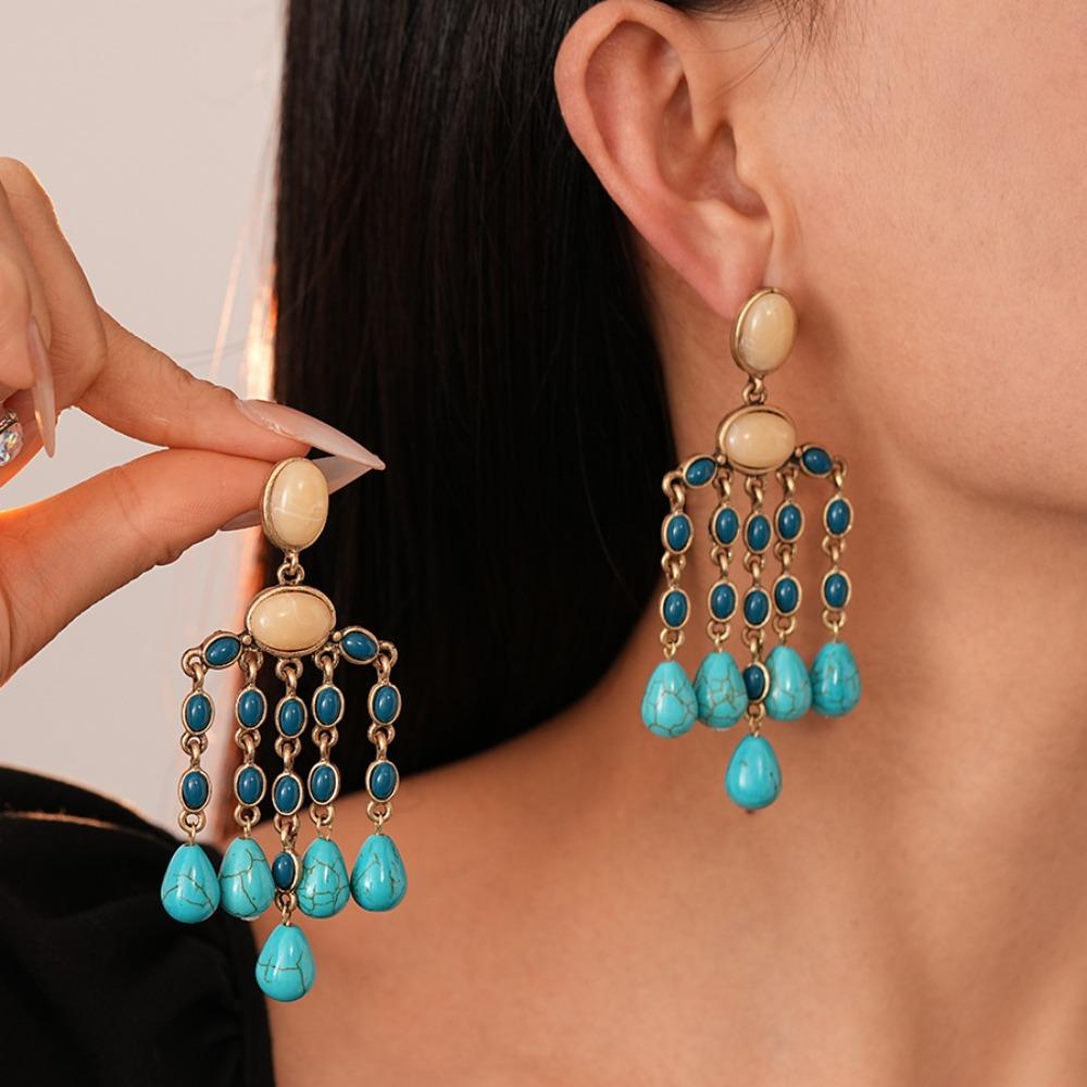 Turquoise Bohemian Turquoise Earrings Bohemia Style Earrings Pendant  Beach