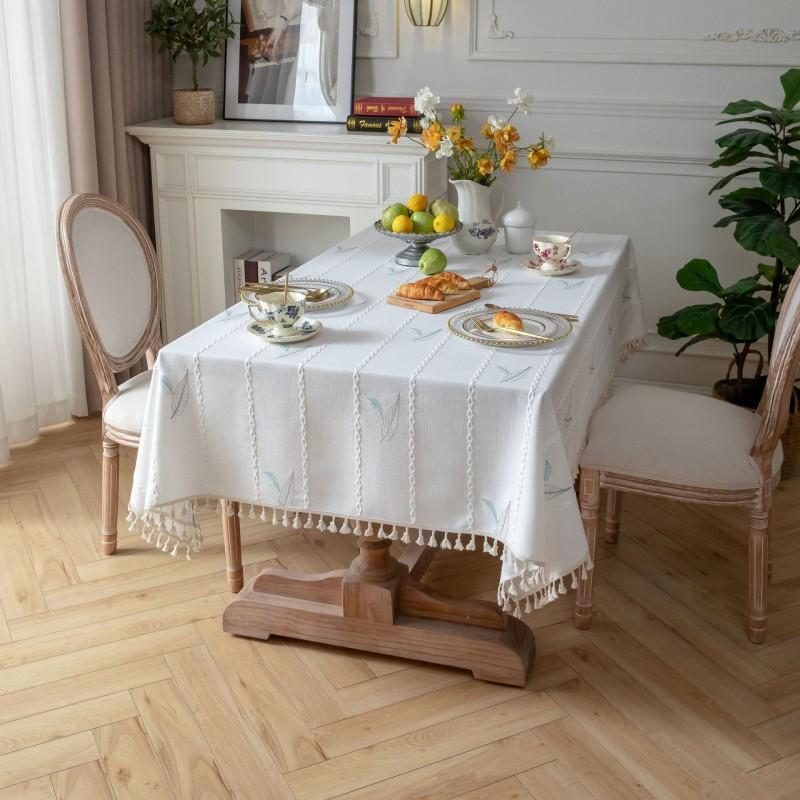 Embroidered Striped Tablecloth Dining Table Modern Minimalist Home Decor Cotton Blend