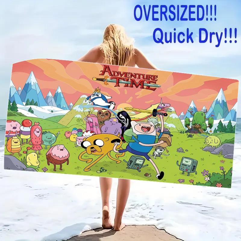 Adventure Time Print Beach Towel, Large Soft Quick Dry Towel for Beach Camping Swimming