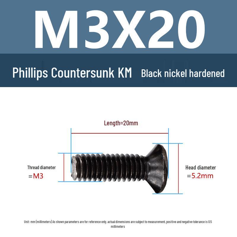 Yigu Carbon Steel Black Nickel Hardened KM Phillips Flat Head Screws M2-M4 for Electronics