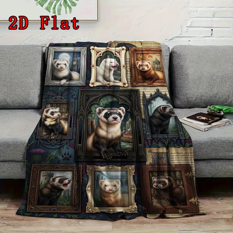 Ferret Portrait Gallery 2D Flat Pattern Flannel Blanket, High quality All Seasons, Home Decor, Warmth and Comfort, Perfect for Christmas Gifts.